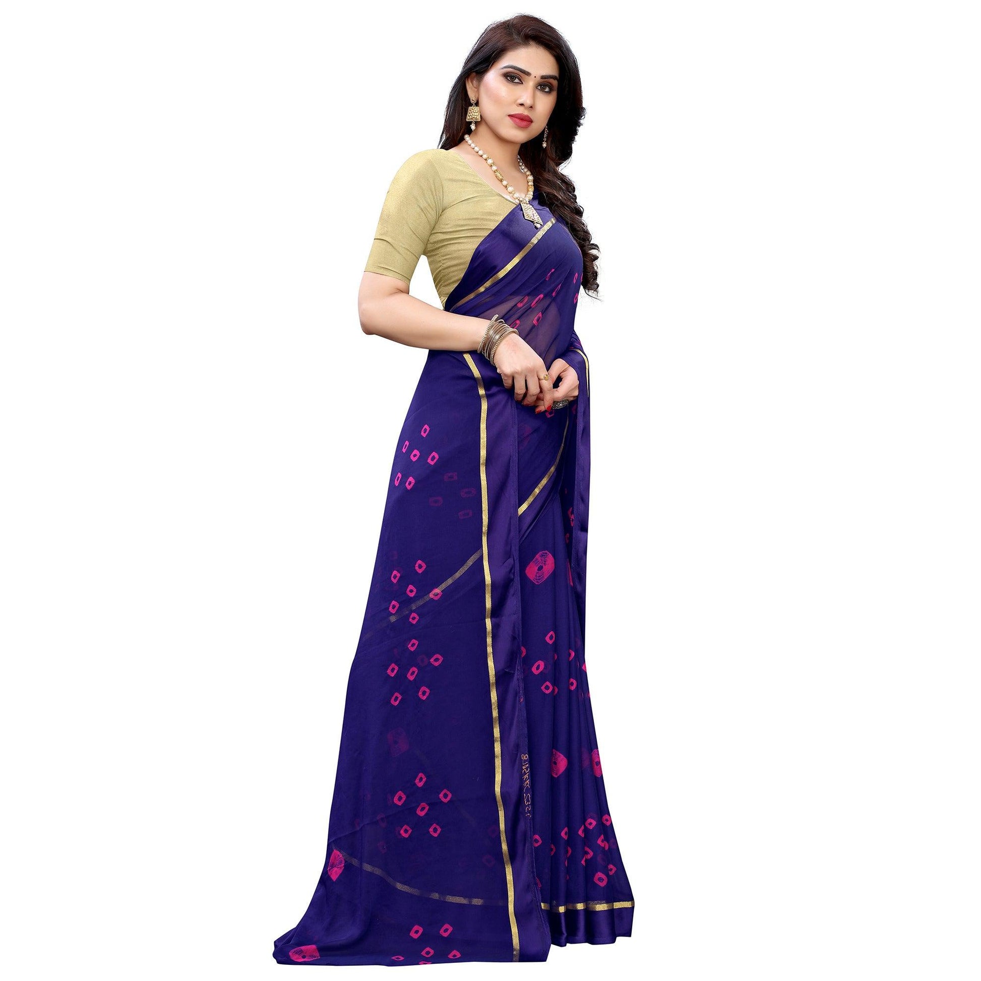 Flaunt Blue Colored Casual Wear Bandhani Printed Art  Silk Saree