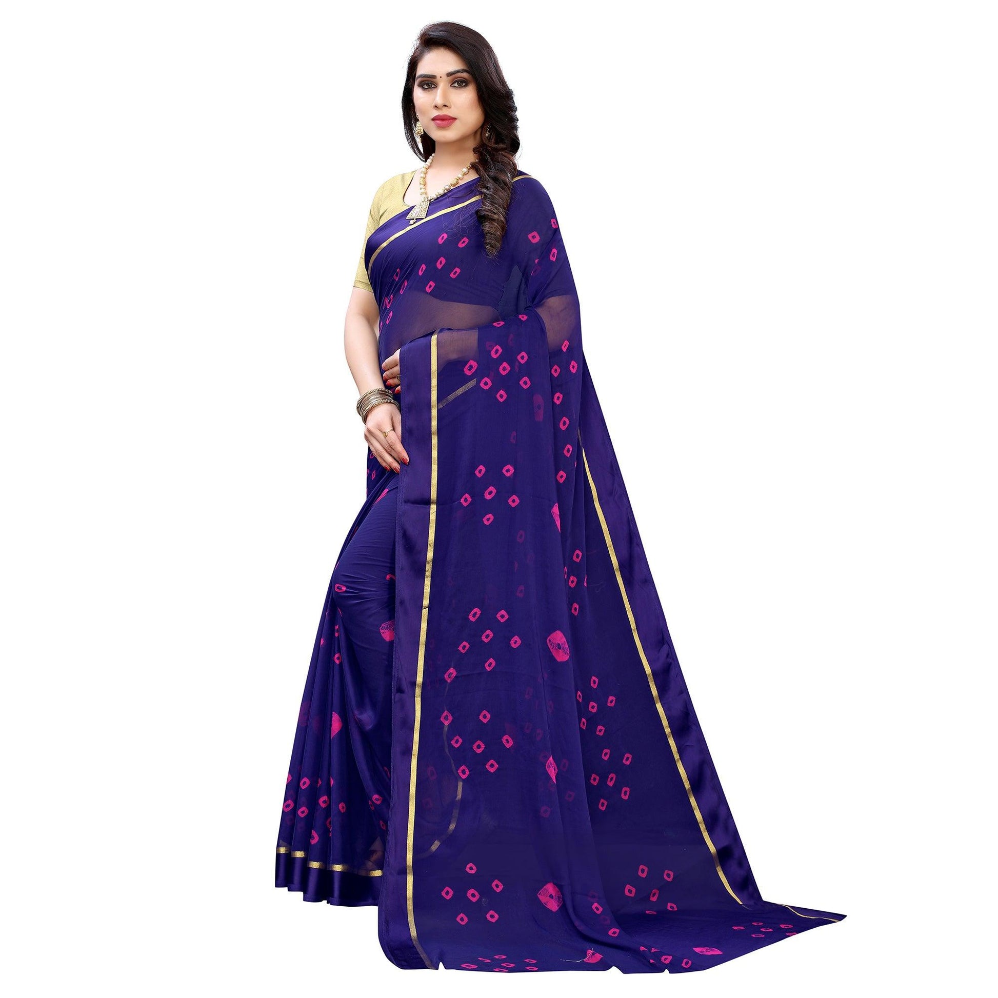 Flaunt Blue Colored Casual Wear Bandhani Printed Art  Silk Saree