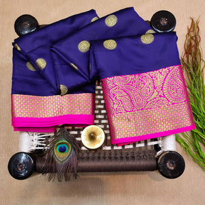 Flaunt Blue Colored Festive Wear Woven Kanjivaram Silk Saree