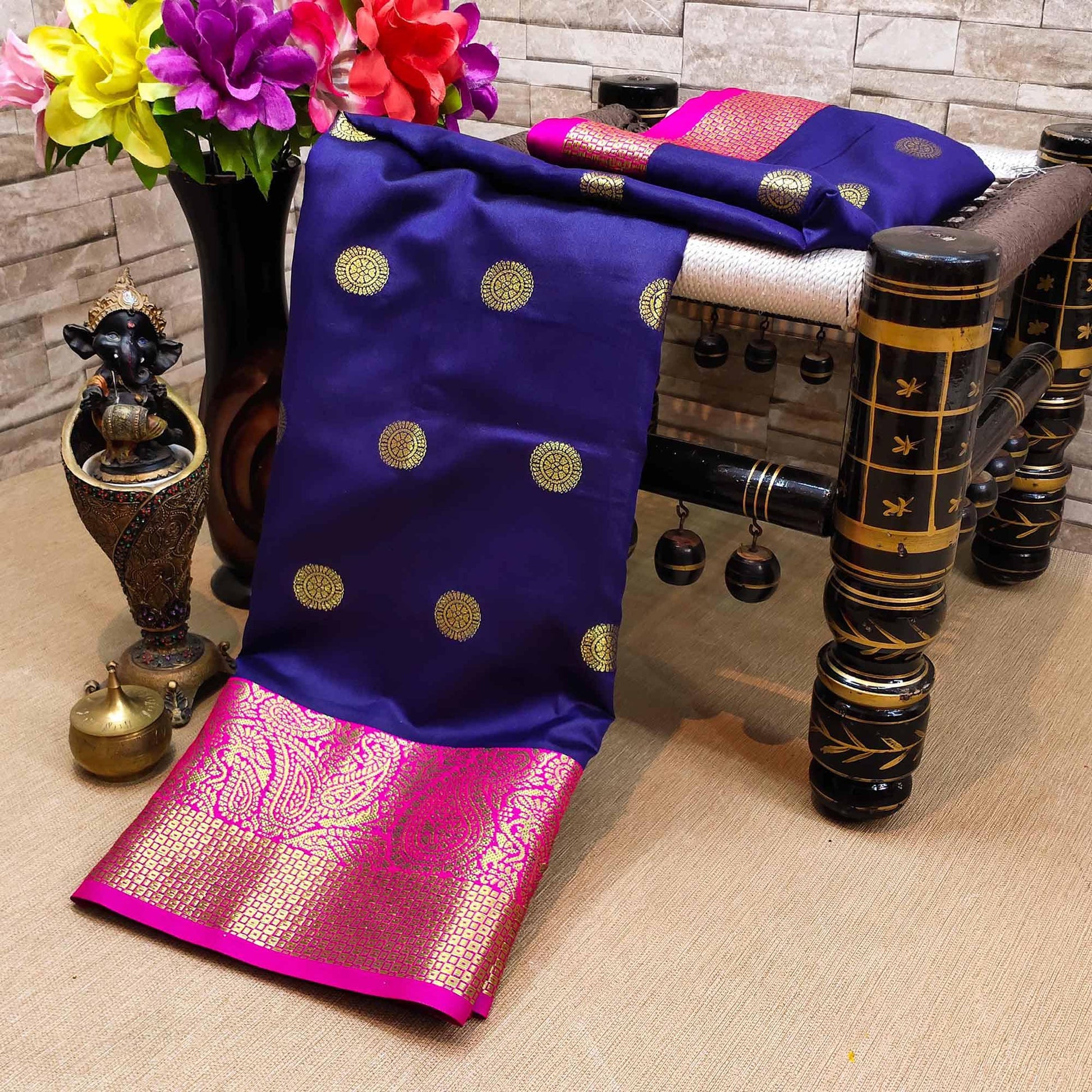 Flaunt Blue Colored Festive Wear Woven Kanjivaram Silk Saree