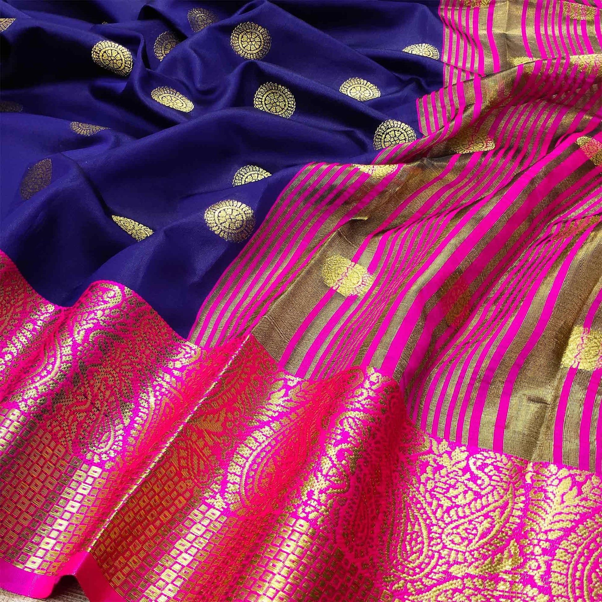 Flaunt Blue Colored Festive Wear Woven Kanjivaram Silk Saree