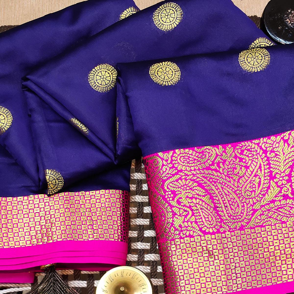 Flaunt Blue Colored Festive Wear Woven Kanjivaram Silk Saree