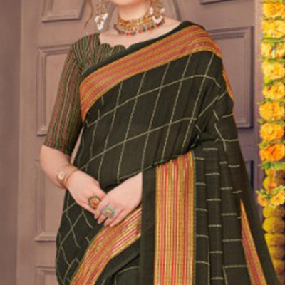 Flaunt Dark Green Colored Festive Wear Printed Georgette Saree With Tassels