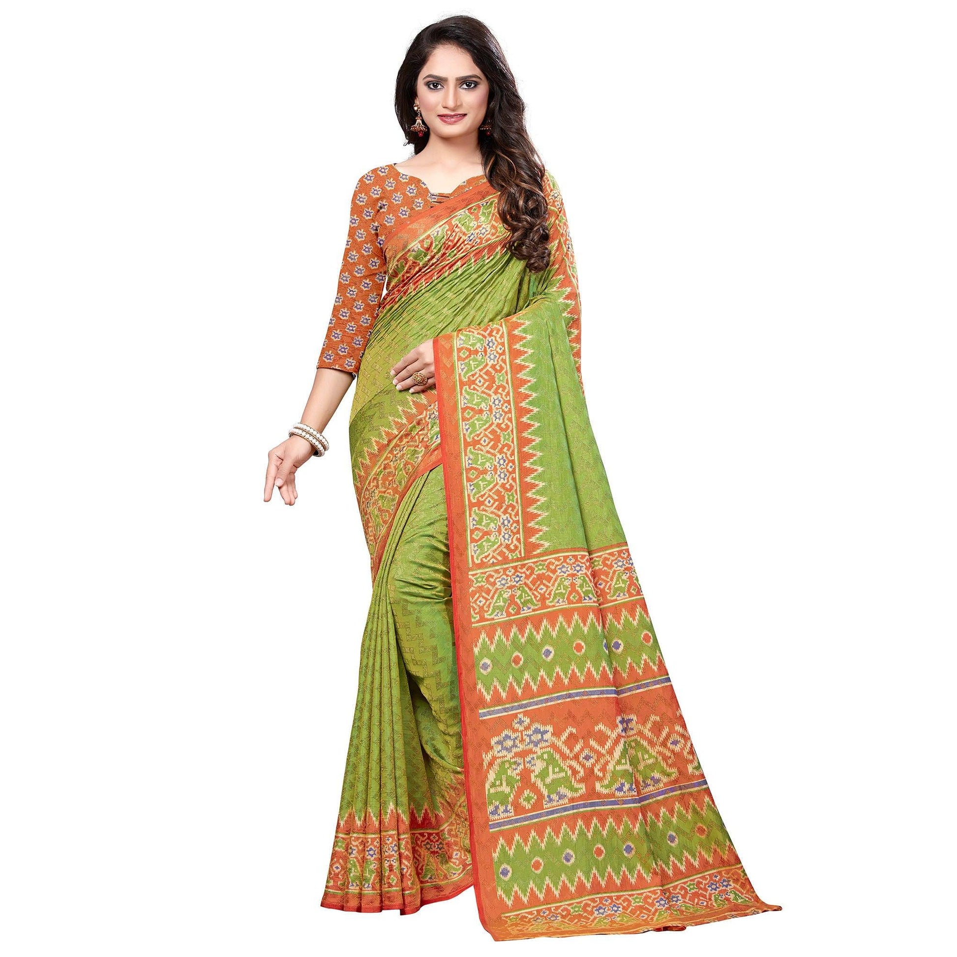 Flaunt Green Colored Casual Printed Art Silk Saree