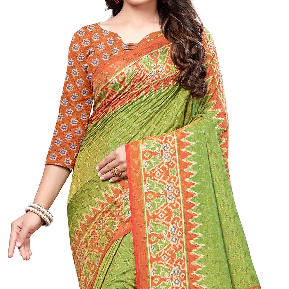 Flaunt Green Colored Casual Printed Art Silk Saree