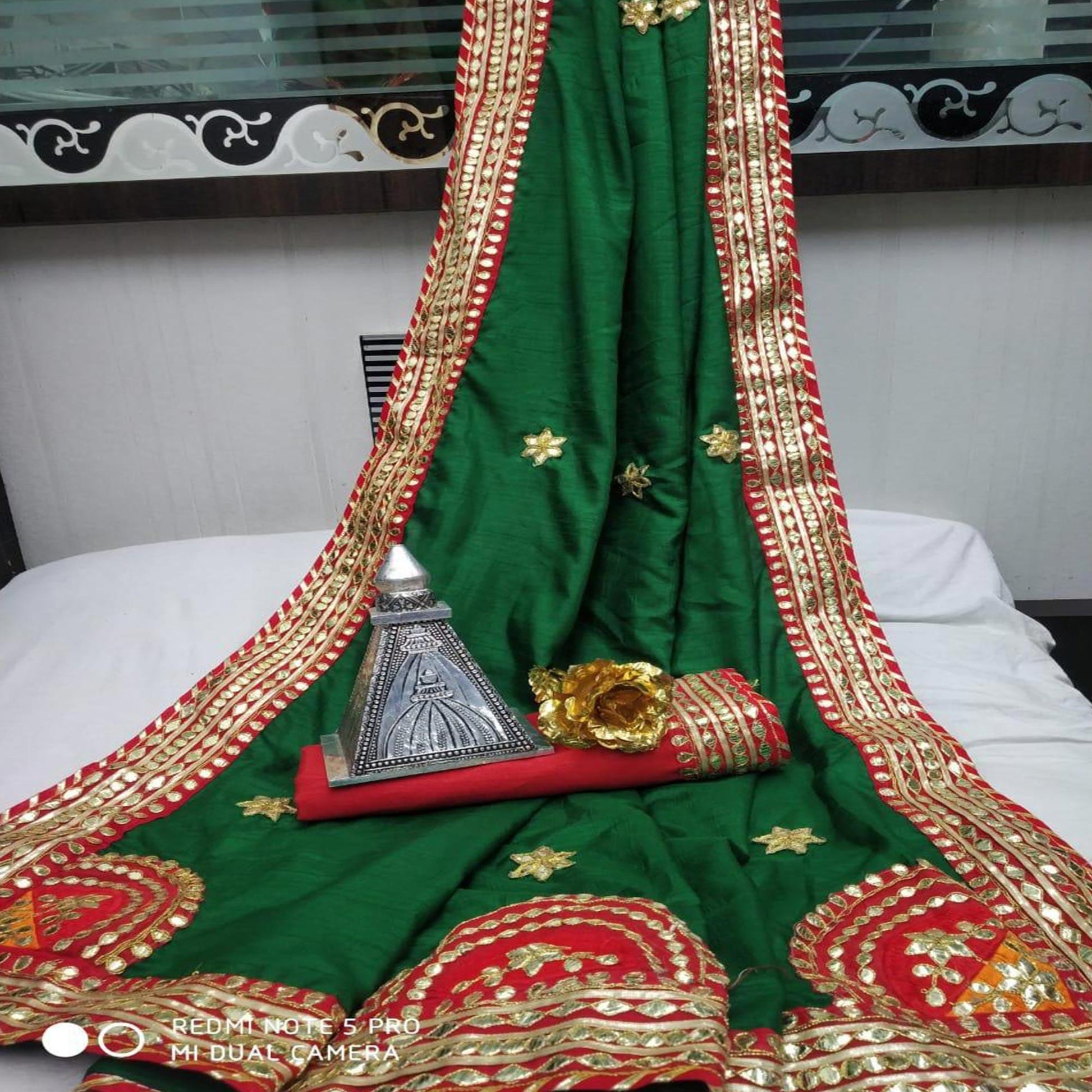 Flaunt Green Colored Festive Wear Woven Moss Georgette Saree