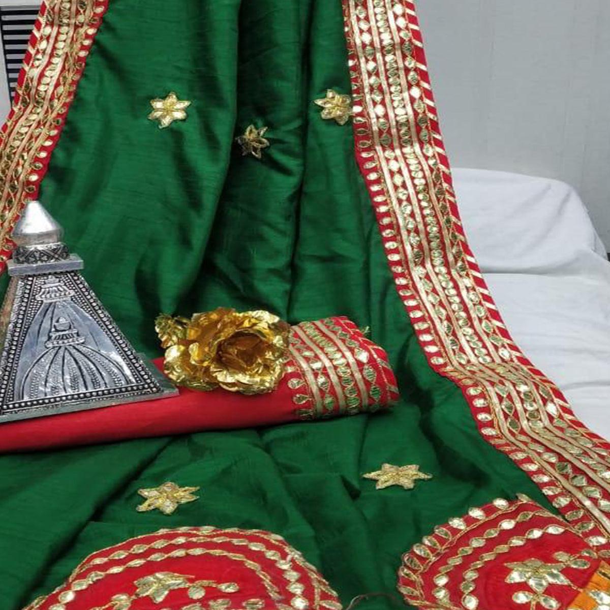 Flaunt Green Colored Festive Wear Woven Moss Georgette Saree