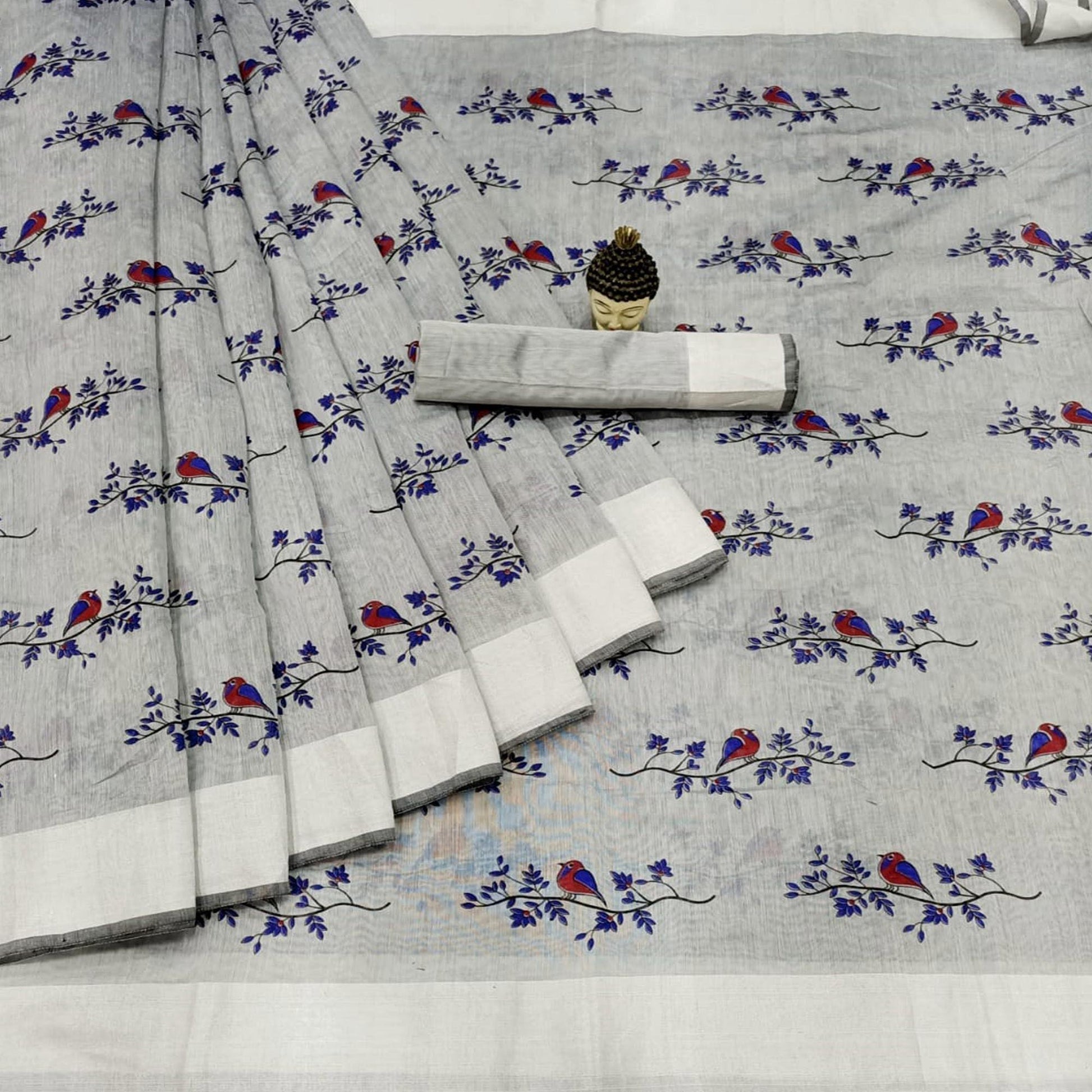 Flaunt Grey Colored Casual Wear Printed Cotton Linen Saree