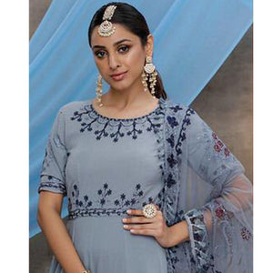 Flaunt Grey Colored Partywear Embroidered Georgette Anarkali Suit