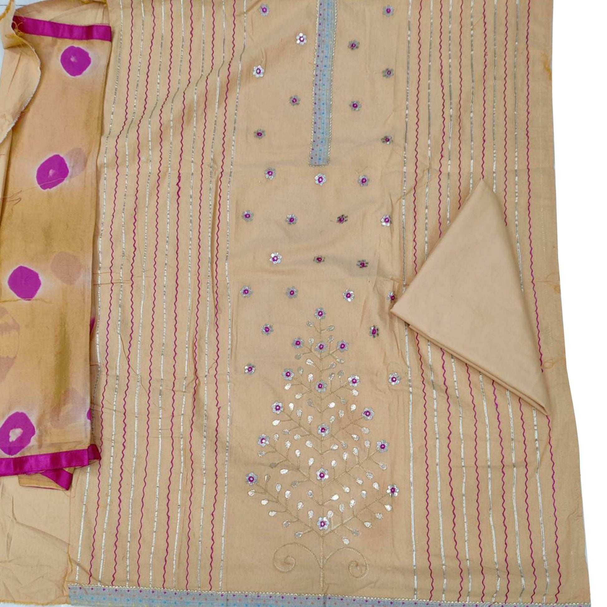 Flaunt Mustard Colored Festive Wear Embroidered Handloom Cotton Dress Material