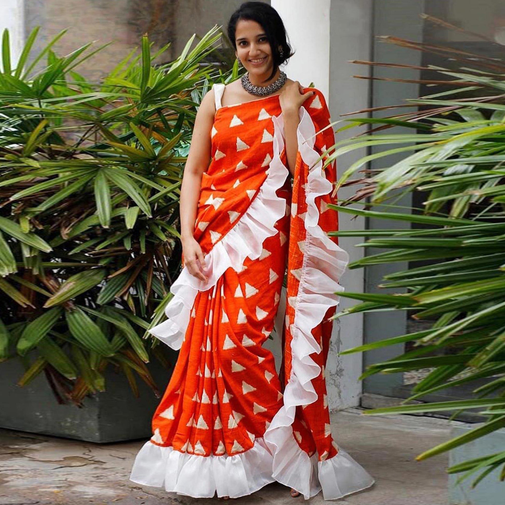 Flaunt Orange Colored Casual Wear Printed Art Silk Saree