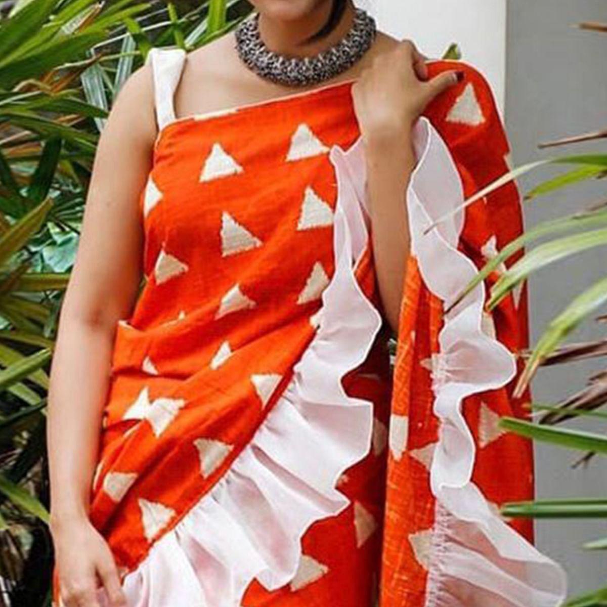 Flaunt Orange Colored Casual Wear Printed Art Silk Saree