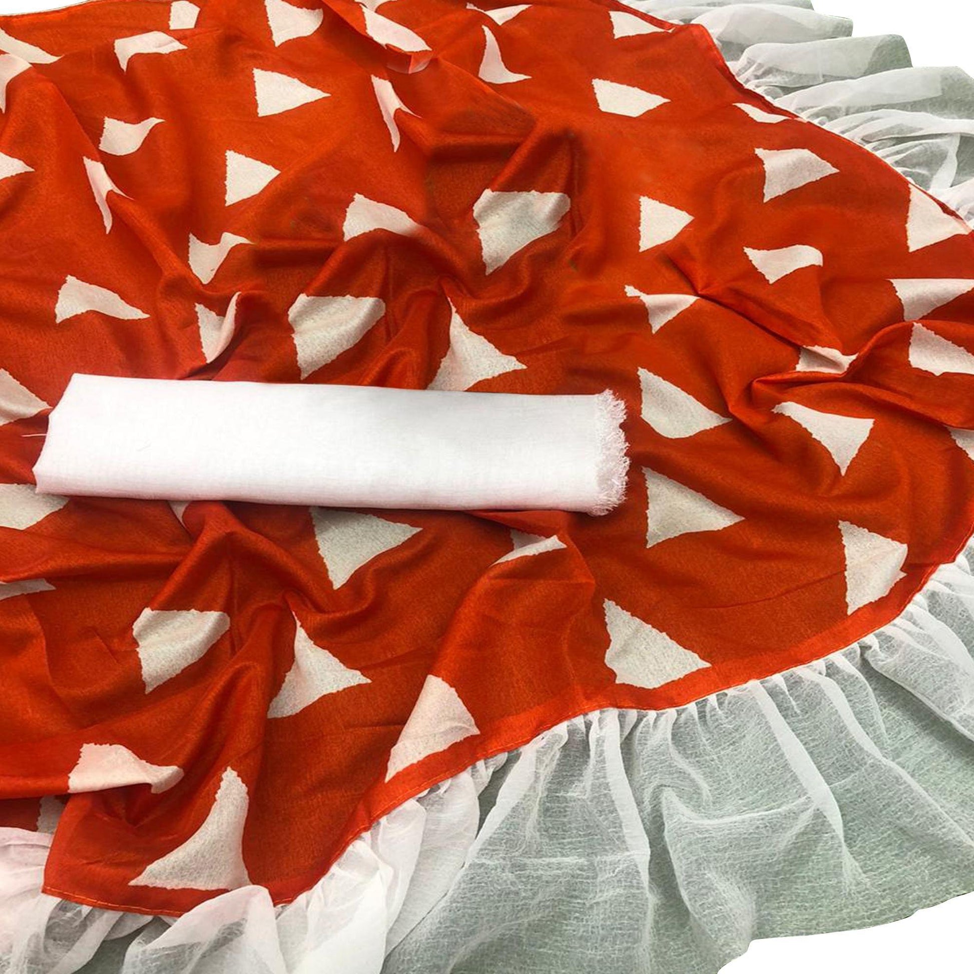 Flaunt Orange Colored Casual Wear Printed Art Silk Saree