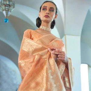 Flaunt Peach Coloured Partywear Organza weaving Saree