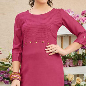 Flaunt Pink Colored Casual Wear Solid Pure Rayon Kurti