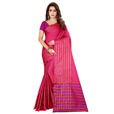 Flaunt Pink Colored Casual Wear Woven Cotton Silk Saree