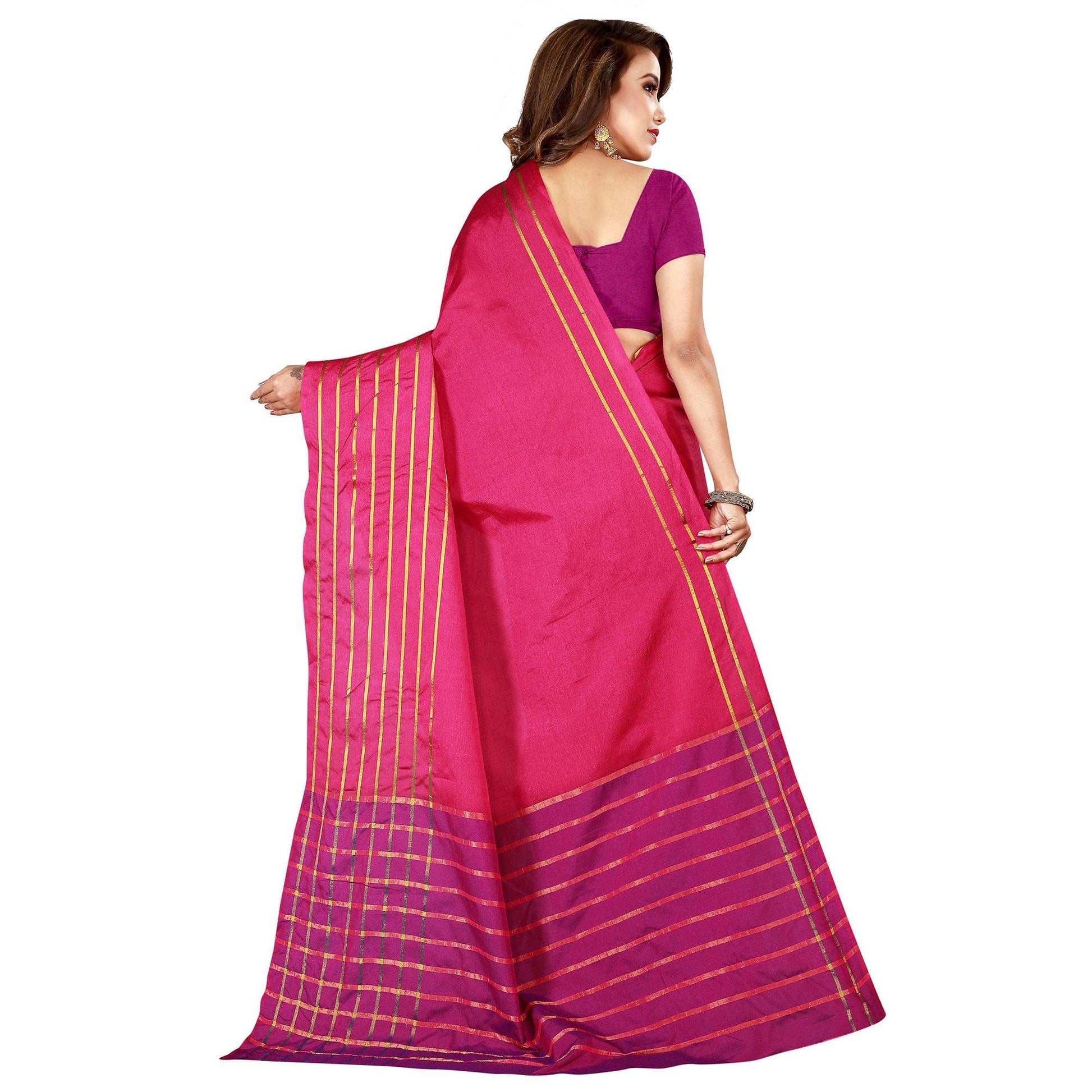 Flaunt Pink Colored Casual Wear Woven Cotton Silk Saree