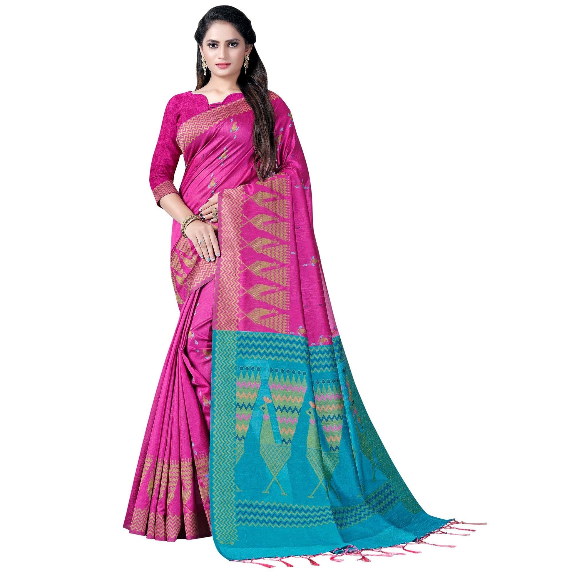 Flaunt Pink Colored Festive Wear Printed Cotton Saree
