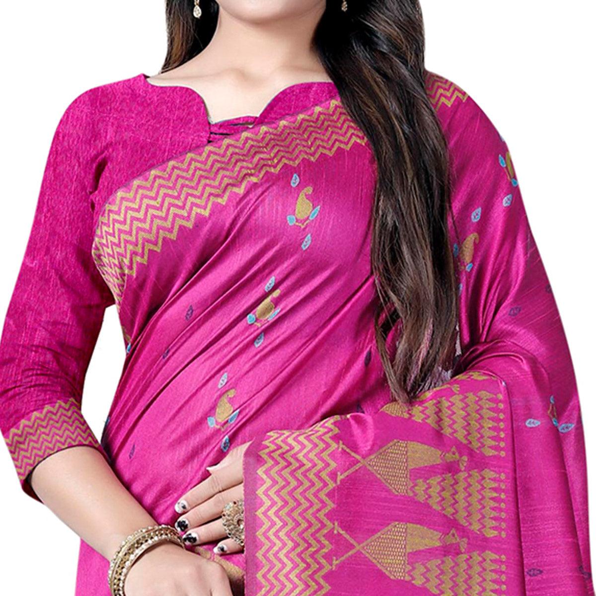 Flaunt Pink Colored Festive Wear Printed Cotton Saree