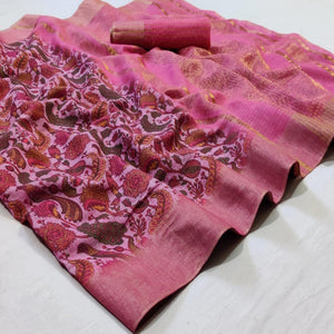 Flaunt Pink Colored Festive Wear Woven Linen Saree