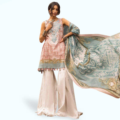 Flaunt Pink Colored Partywear Embroidered Cotton Palazzo Suit