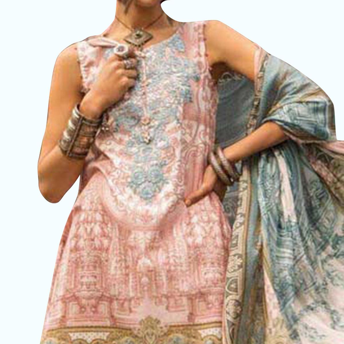 Flaunt Pink Colored Partywear Embroidered Cotton Palazzo Suit