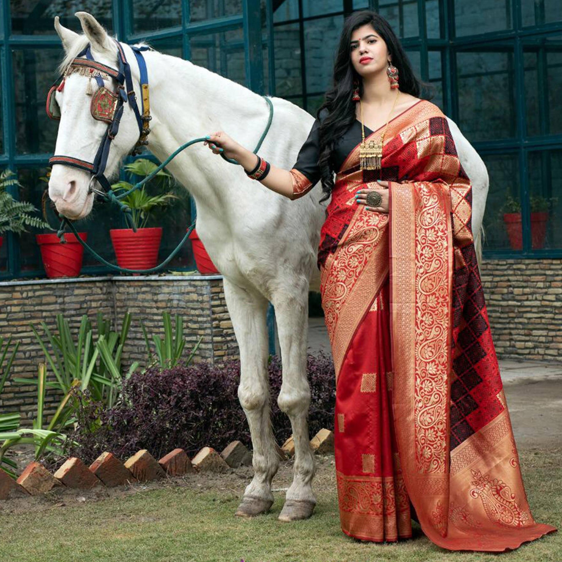 Flaunt Red Colored Festive Wear Woven Banarasi Silk Saree