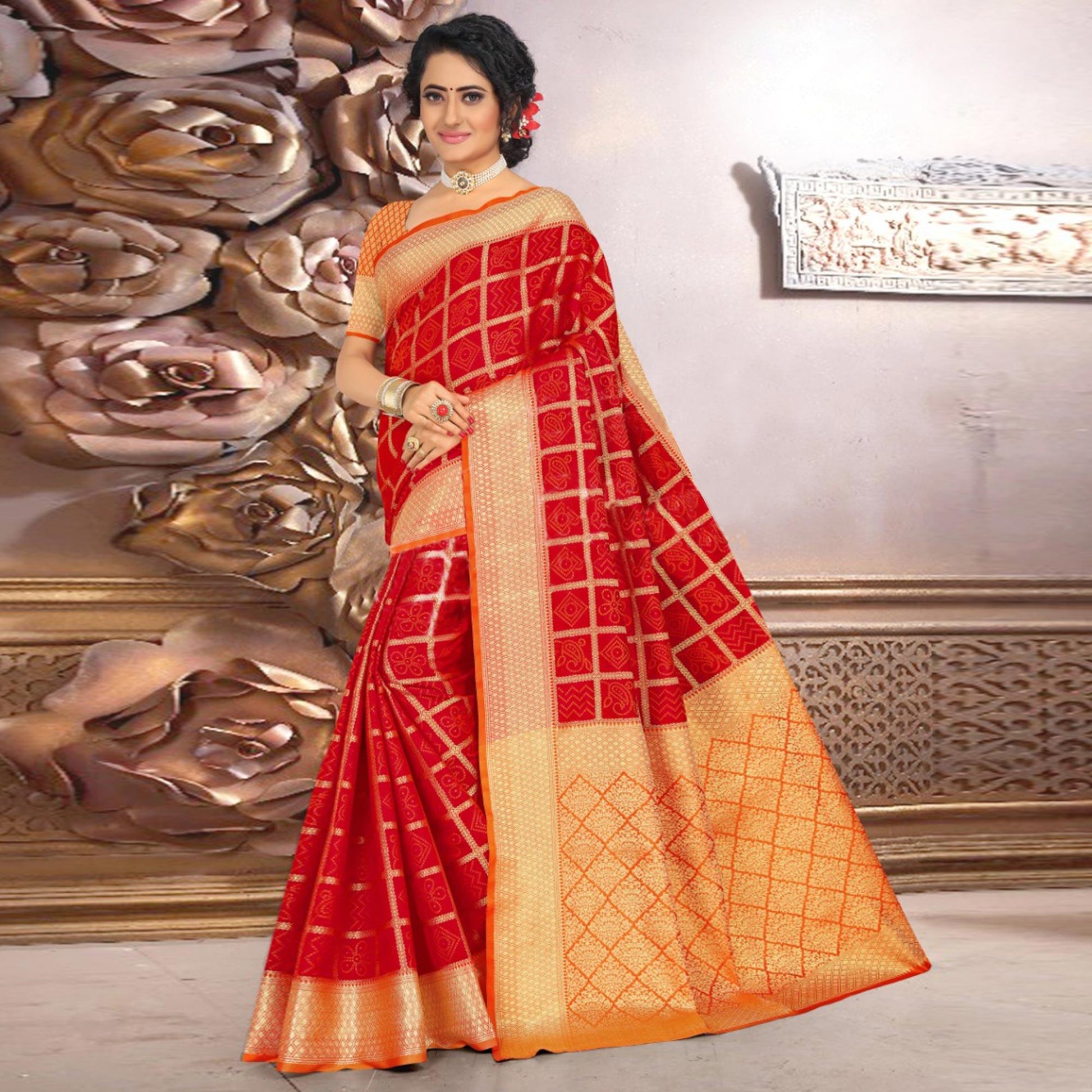 Flaunt Red Colored Festive Wear Woven Banarasi Silk Saree