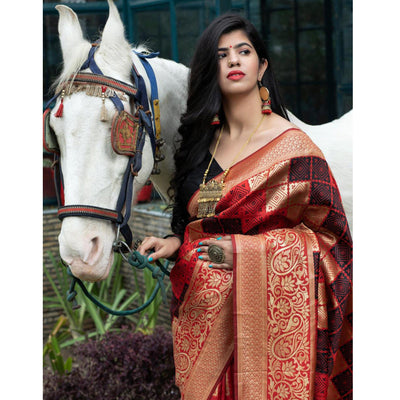 Flaunt Red Colored Festive Wear Woven Banarasi Silk Saree