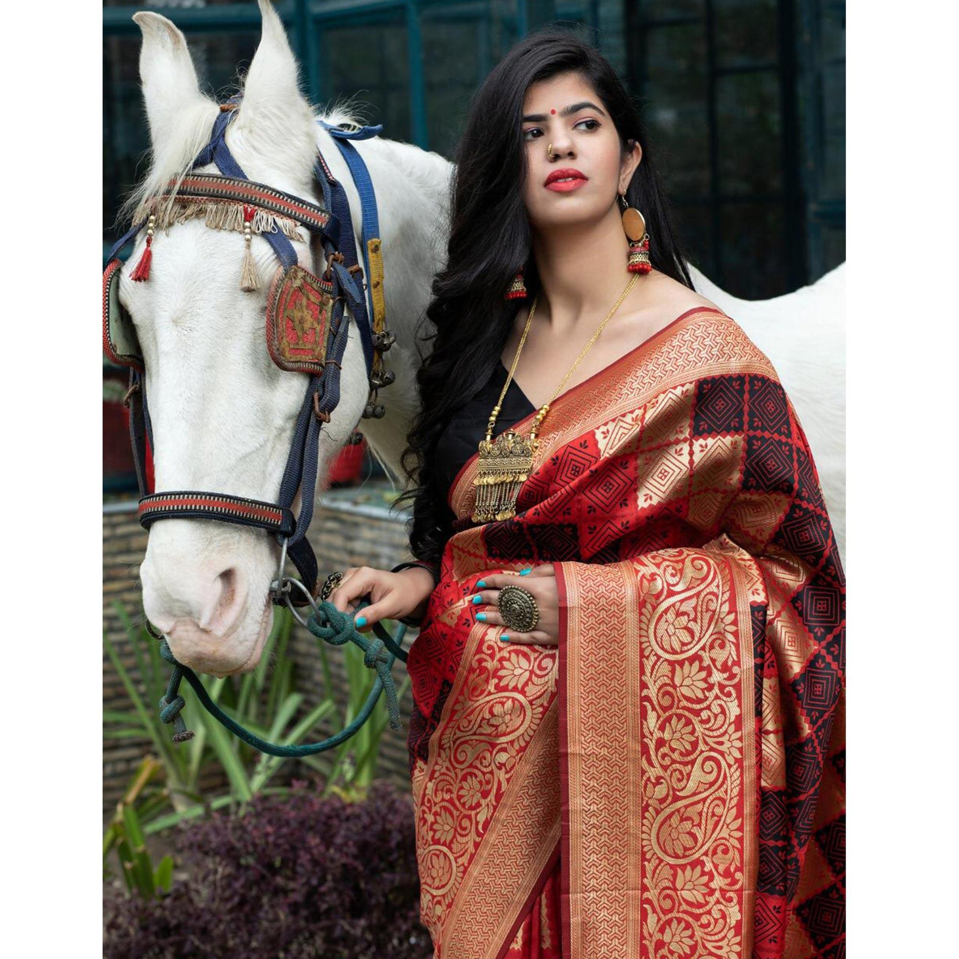 Flaunt Red Colored Festive Wear Woven Banarasi Silk Saree