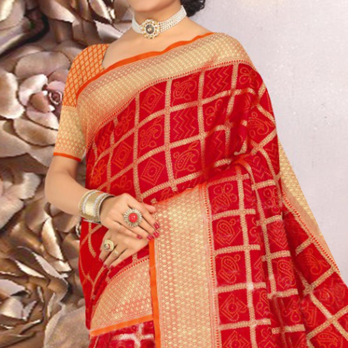Flaunt Red Colored Festive Wear Woven Banarasi Silk Saree