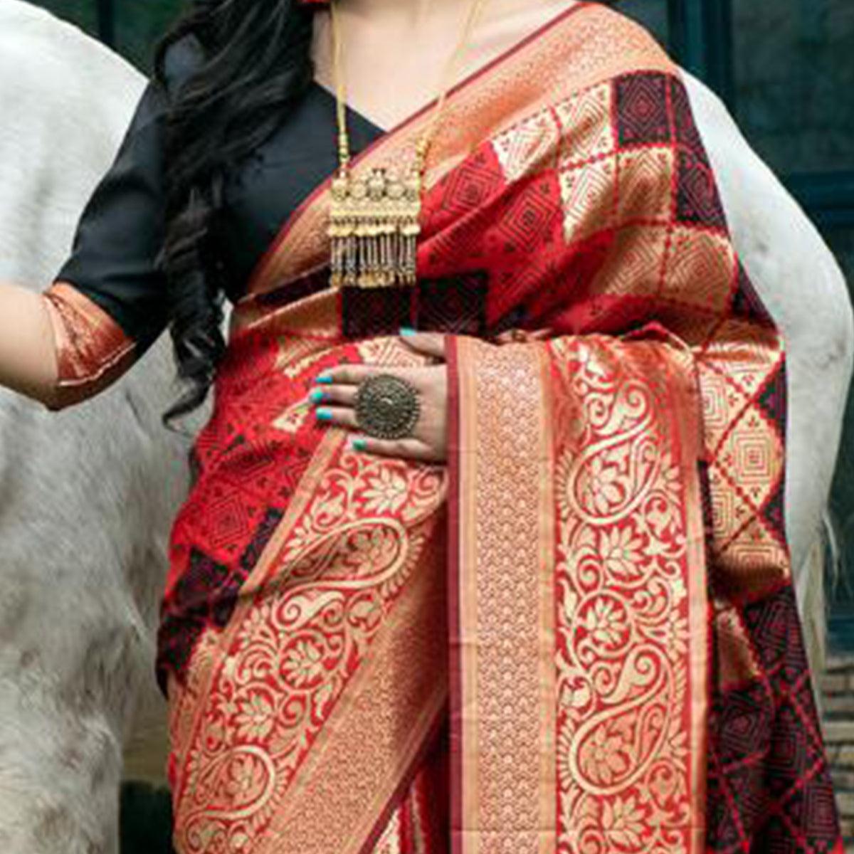 Flaunt Red Colored Festive Wear Woven Banarasi Silk Saree
