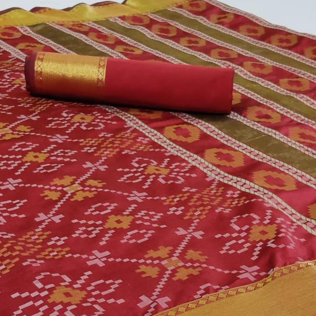 Flaunt Red Colored Festive Wear Woven Silk Saree