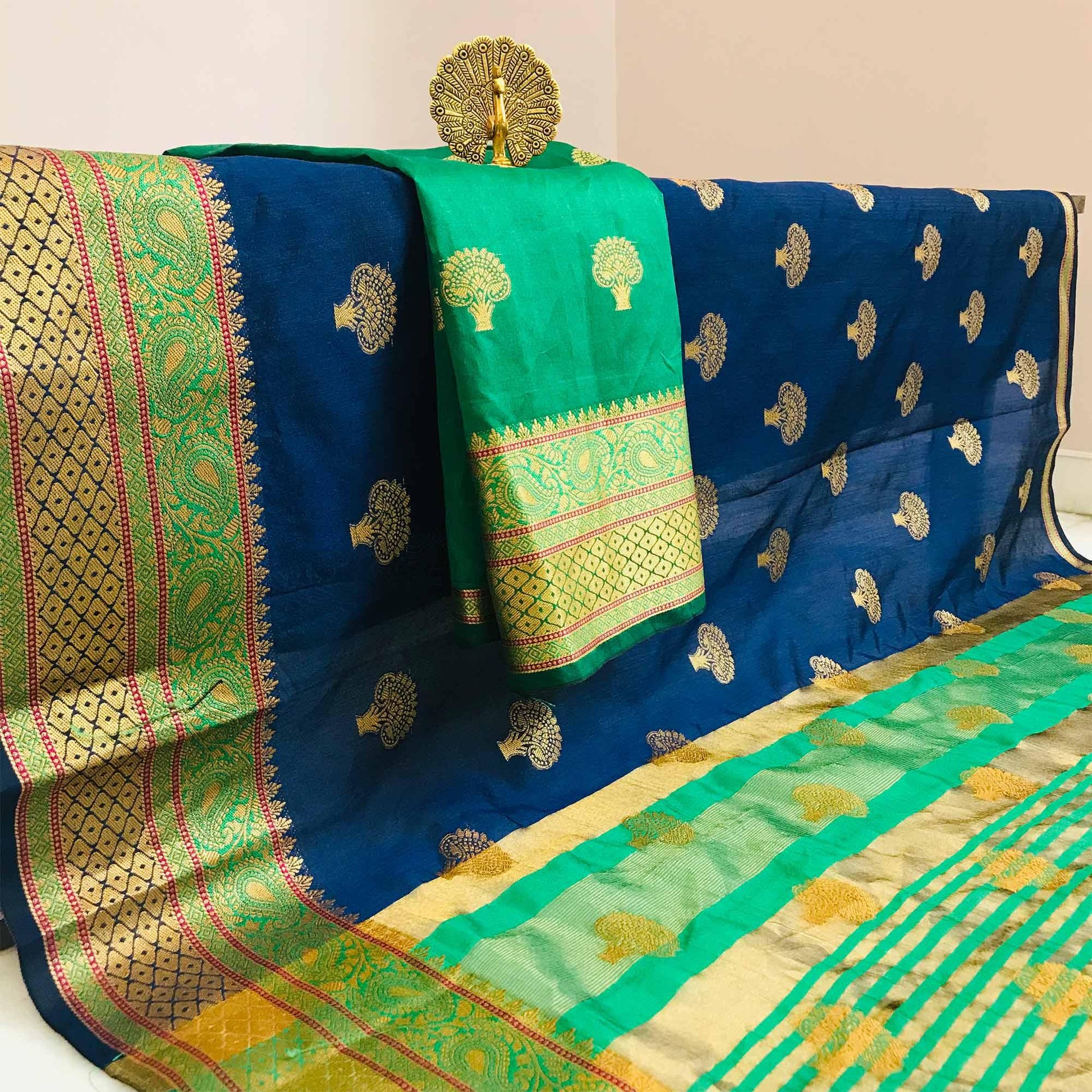 Flaunt Royal Blue Colored Festive Wear Woven Art Silk Saree