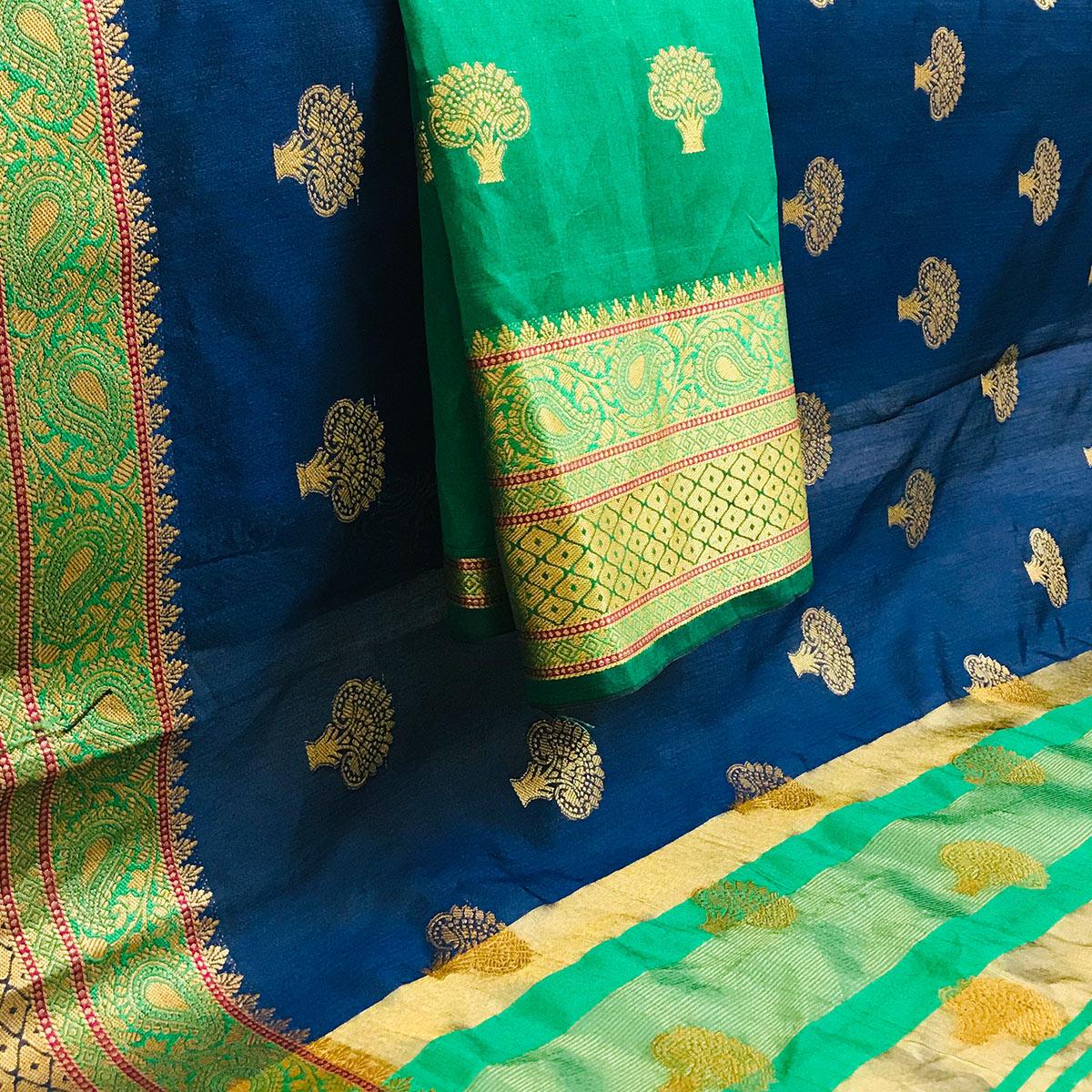 Flaunt Royal Blue Colored Festive Wear Woven Art Silk Saree