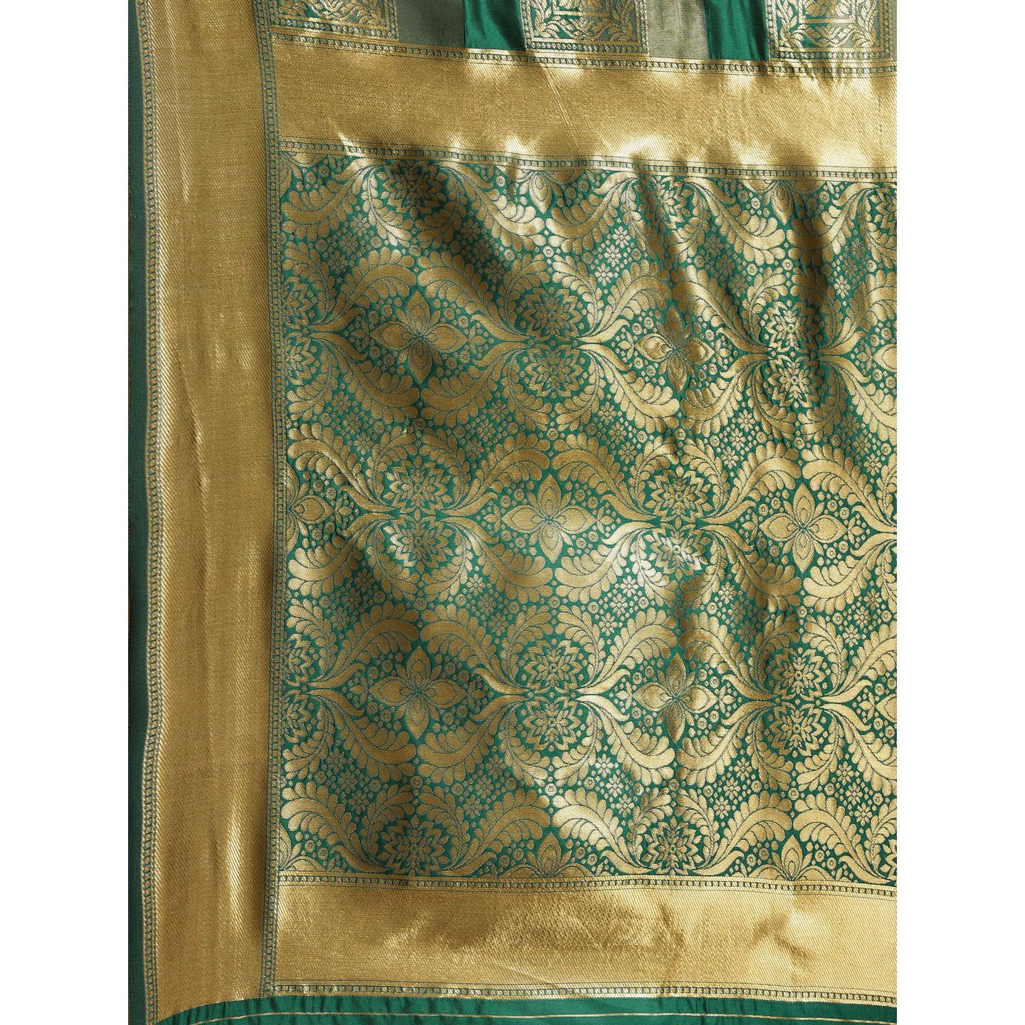 Flaunt Teal Green - Navy Blue Colored Festive Wear Woven Silk Blend Saree