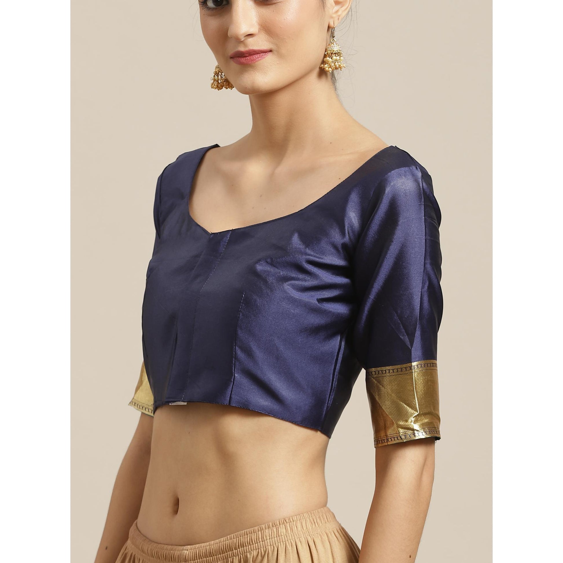 Flaunt Teal Green - Navy Blue Colored Festive Wear Woven Silk Blend Saree