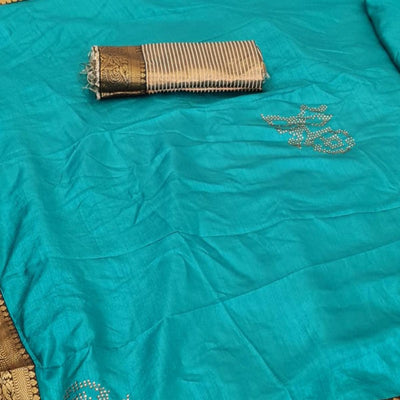 Flaunt Turquoise Coloured Casual Wear Lace Border Dola Silk Saree