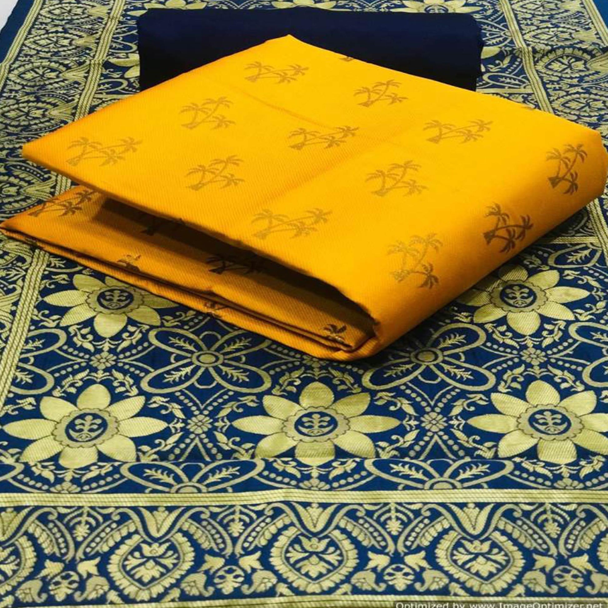 Flaunt Yellow Colored Casual Wear Banarasi Silk Dress Material