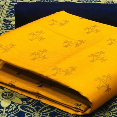 Flaunt Yellow Colored Casual Wear Banarasi Silk Dress Material