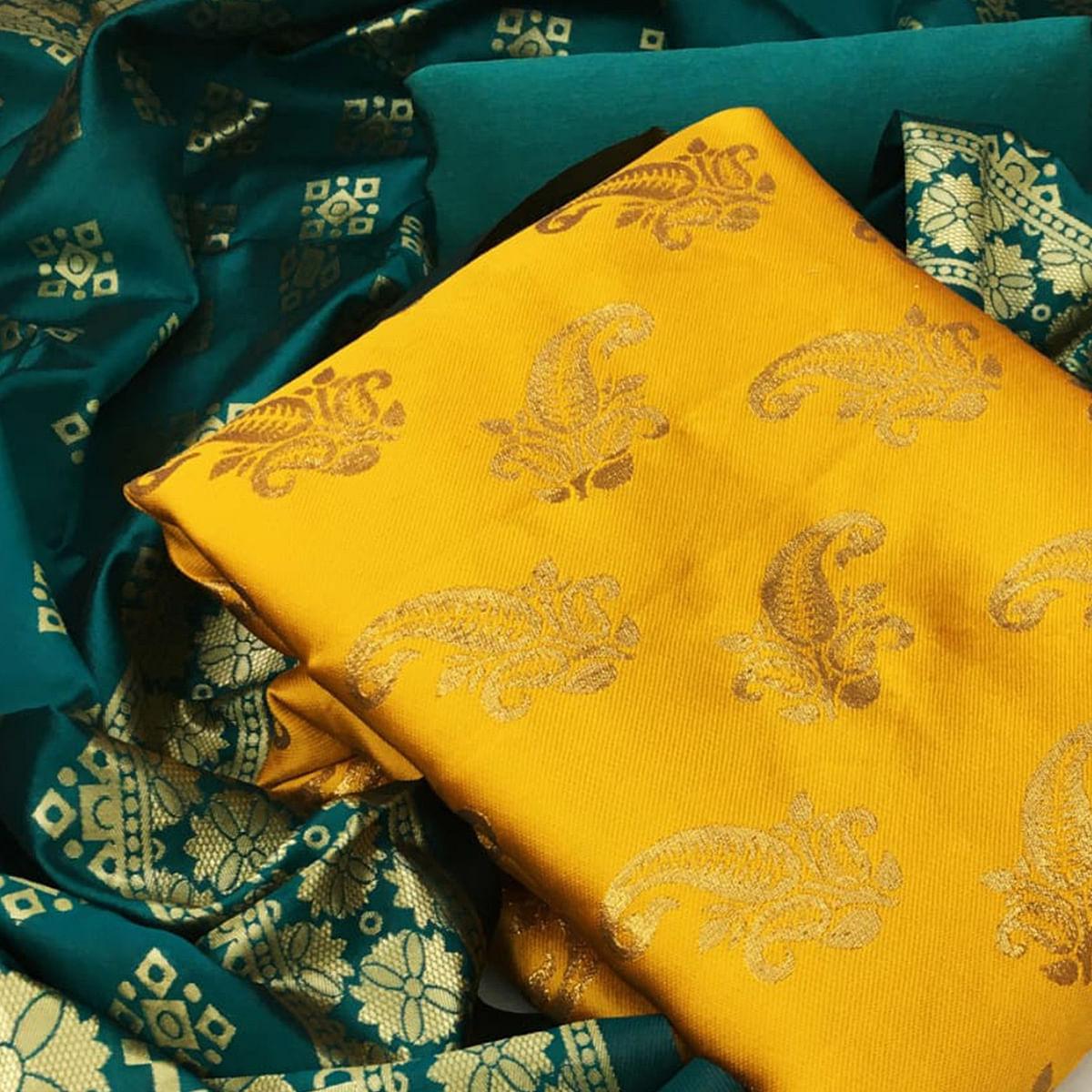 Flaunt Yellow Colored Casual Wear Woven Banarasi Silk Dress Material