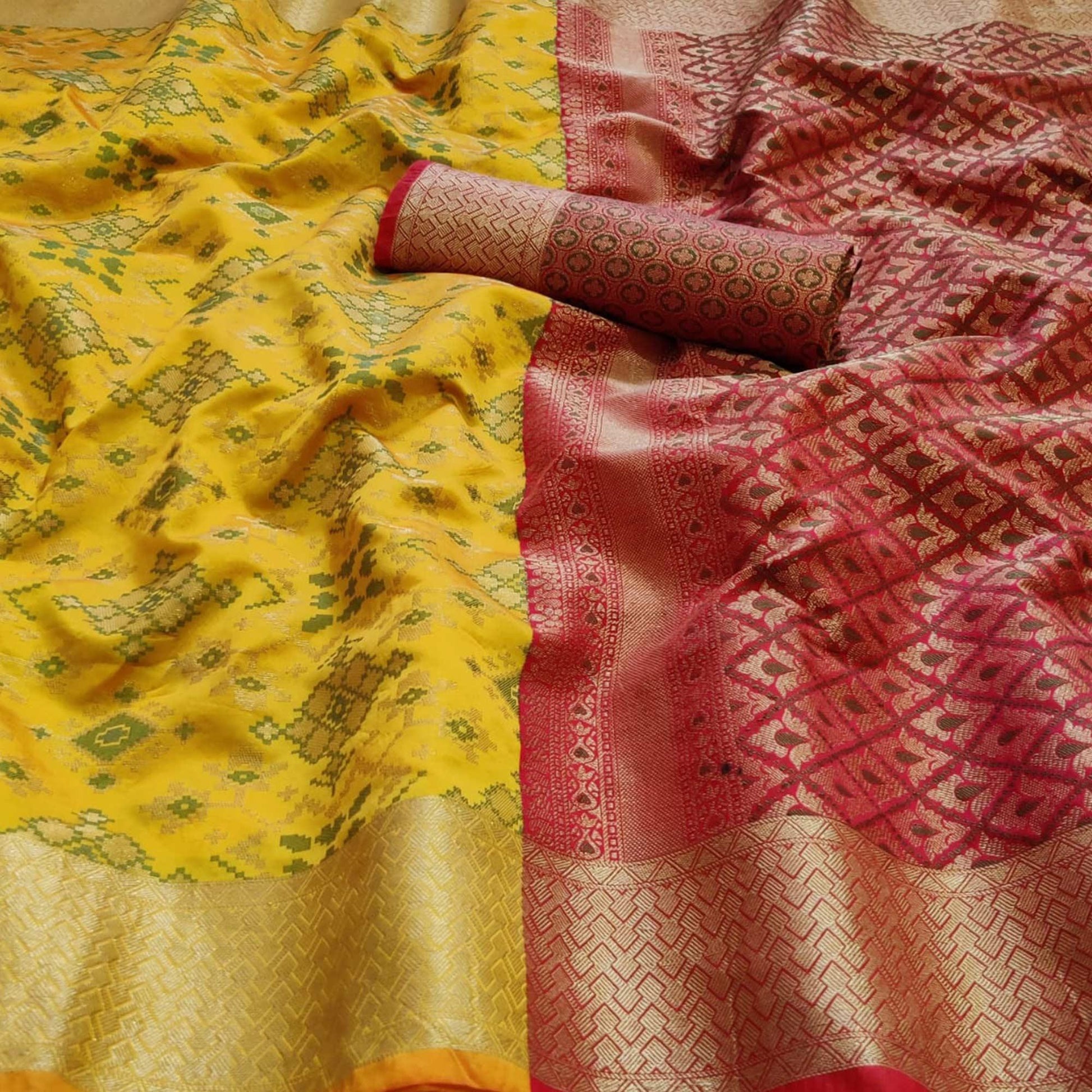 Flaunt Yellow Colored Festive Wear Woven Patola Silk Saree