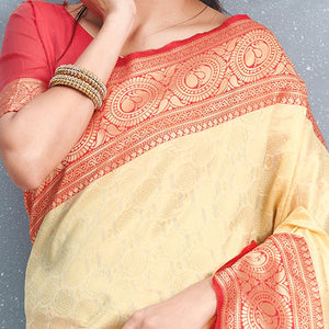Flirty Beige Colored Festive Wear Woven Silk Saree