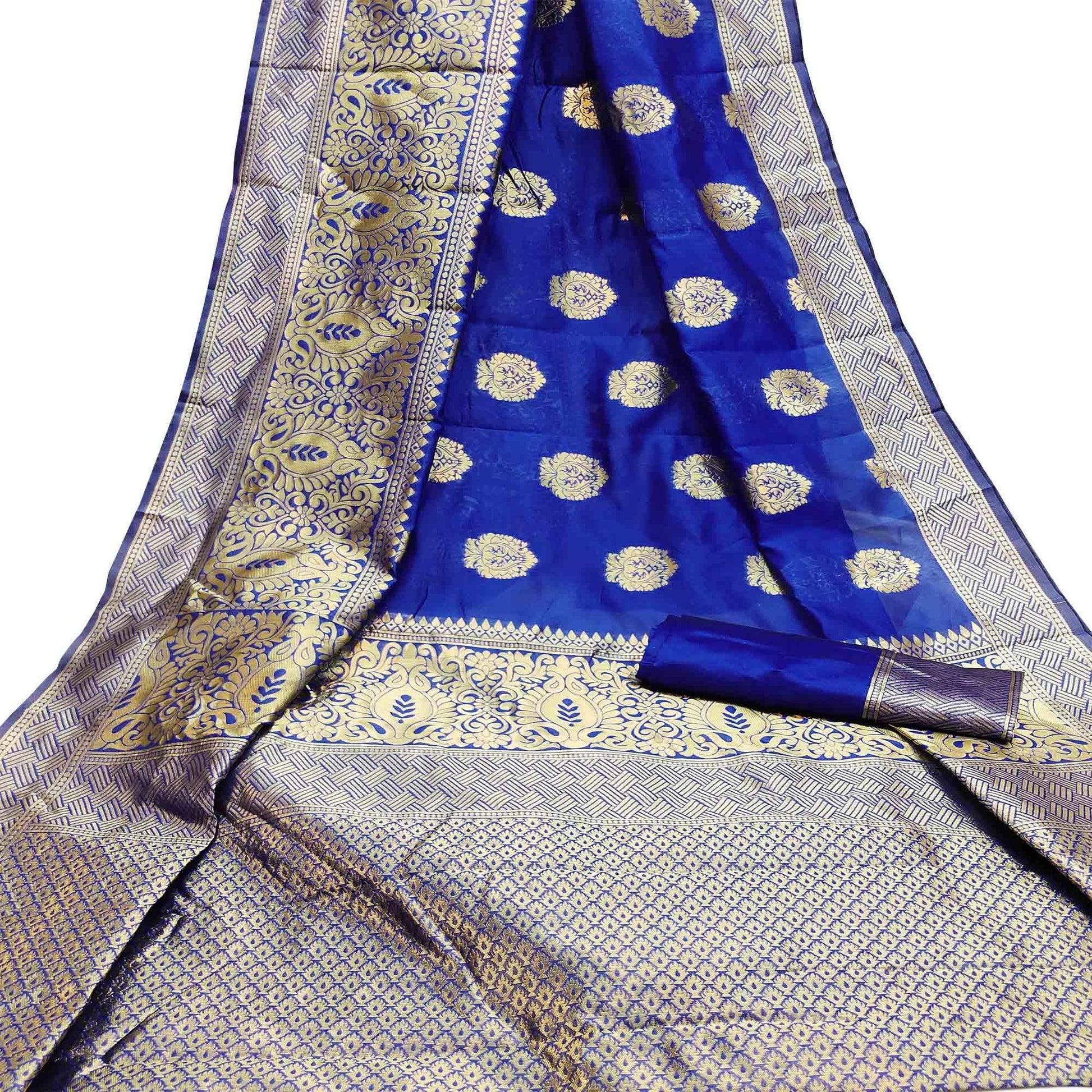 Flirty Blue Colored Festive Wear Woven Litchi Jacquard Silk Saree