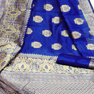 Flirty Blue Colored Festive Wear Woven Litchi Jacquard Silk Saree
