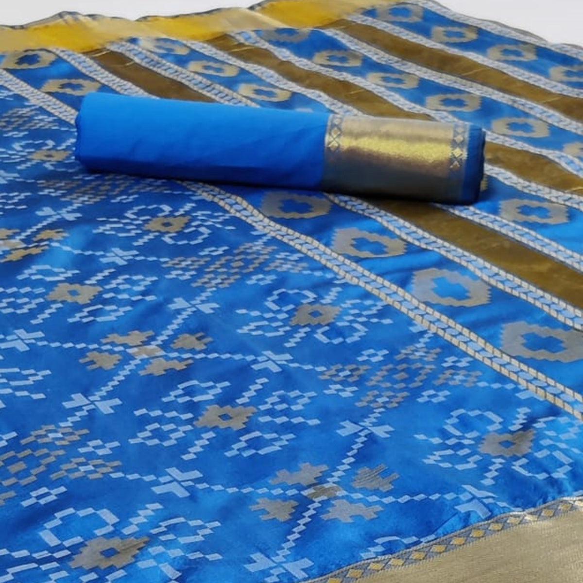 Flirty Blue Colored Festive Wear Woven Silk Saree