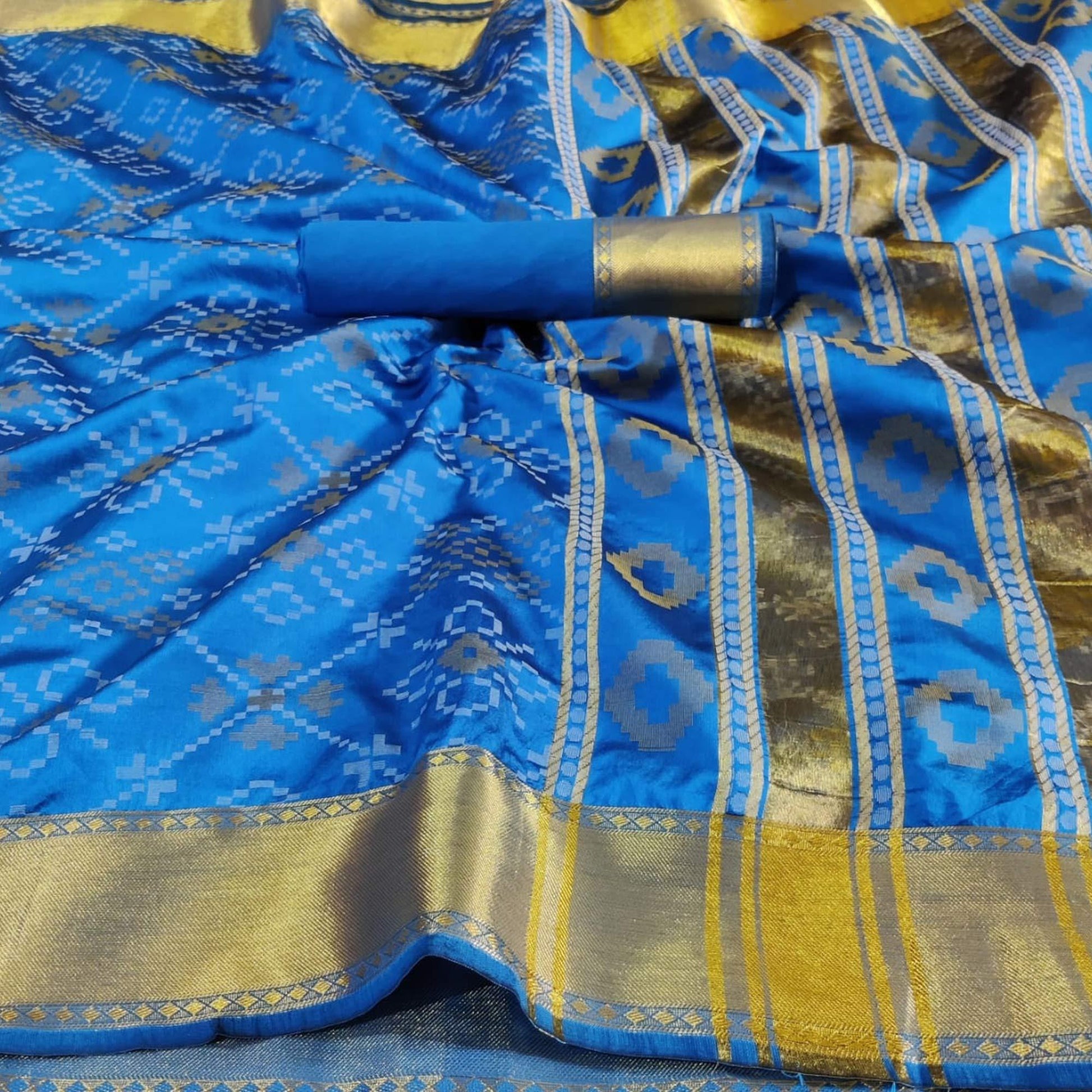 Flirty Blue Colored Festive Wear Woven Silk Saree