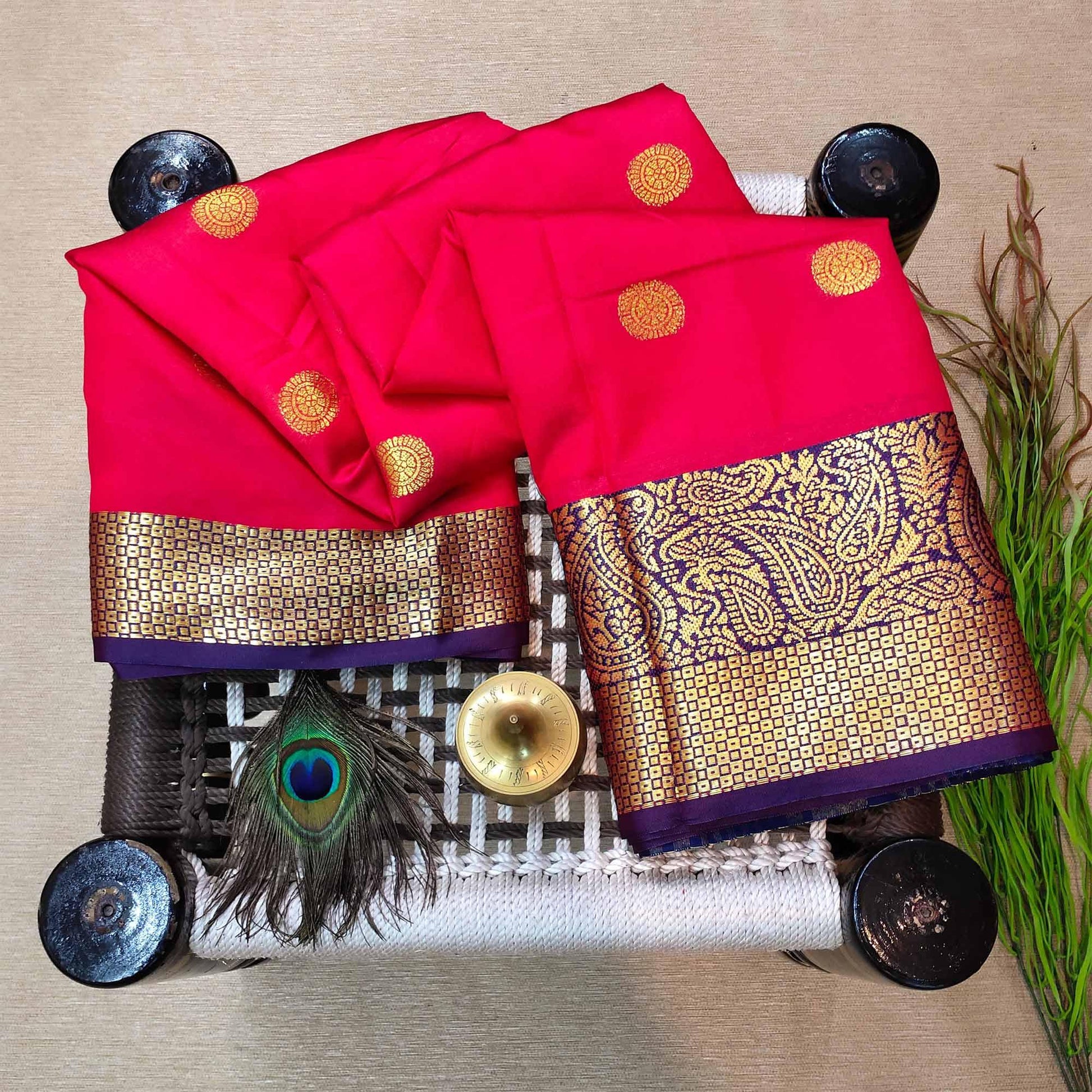 Flirty Dark Pink Colored Festive Wear Woven Kanjivaram Silk Saree
