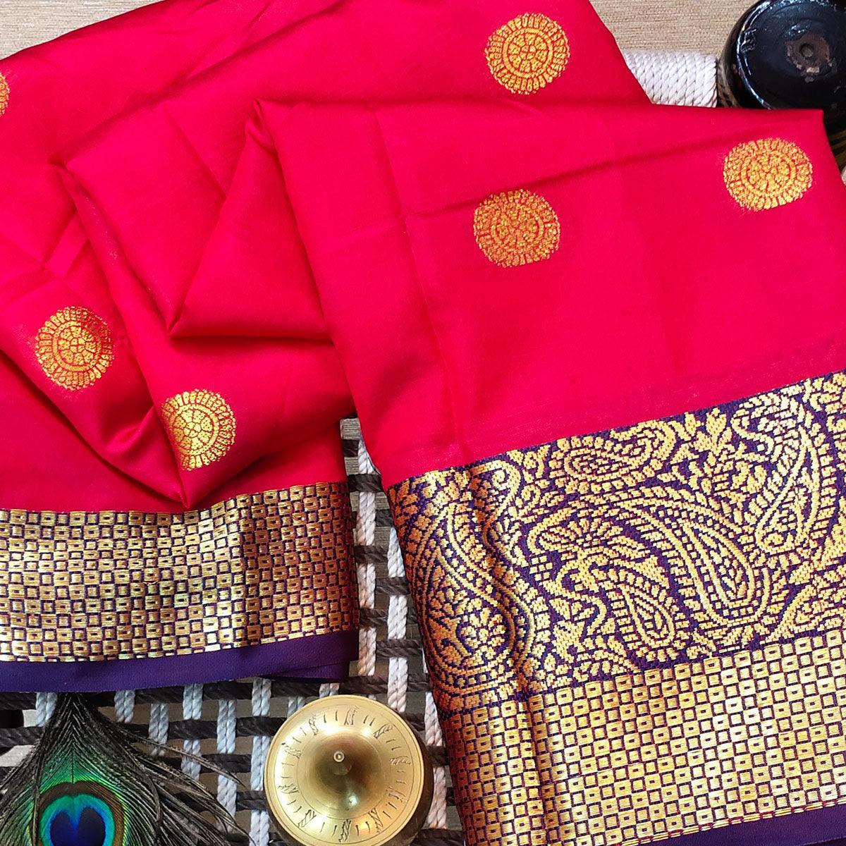 Flirty Dark Pink Colored Festive Wear Woven Kanjivaram Silk Saree