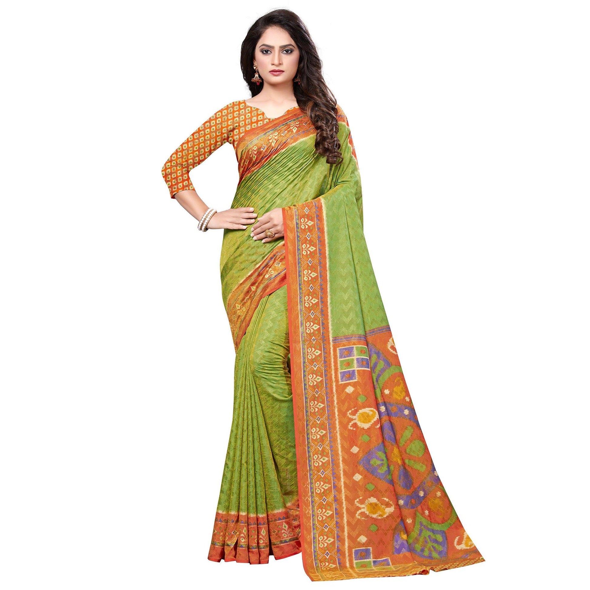 Flirty Green Colored Casual Printed Art Silk Saree
